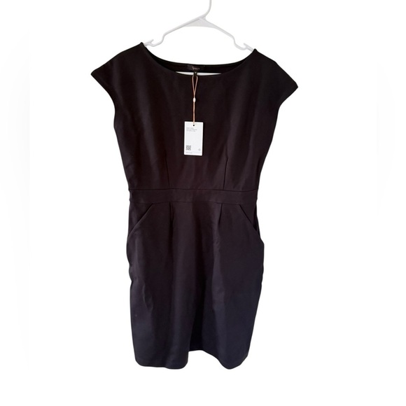 Quince NEW Ultra-Stretch Ponte Cap Sleeve Dress Black - Picture 7 of 8